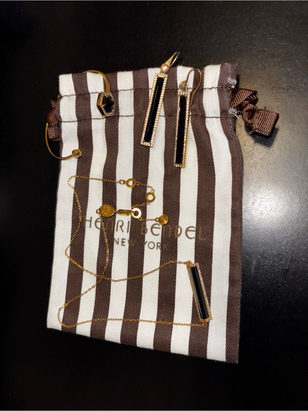 Henri Bendel Semi Precious LUXE Black Onyx & Gold Pave’ Jewelry Set